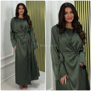2pcs Satin Wrap Tie Belt Cardigan + Sleeveless Dress