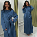 2pcs Satin Wrap Tie Belt Cardigan + Sleeveless Dress