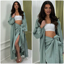2pcs Set Kimono + Tie Belt Skirt