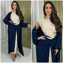 2pcs Set Multicolor Sleeveless Tie Belt Dress + Kimono Pocket Detail