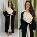 2pcs Set Multicolor Sleeveless Tie Belt Dress + Kimono Pocket Detail