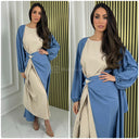 2pcs Set Multicolor Sleeveless Tie Belt Dress + Kimono Pocket Detail