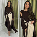 2pcs Set Multicolor Sleeveless Tie Belt Dress + Kimono Pocket Detail