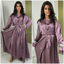 2pcs Set Satin Tie Belt Kimono + Dress Silver Sleeve Detail