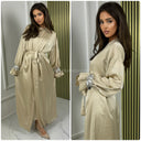 2pcs Set Satin Tie Belt Kimono + Dress Silver Sleeve Detail
