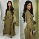 2pcs Set Satin Tie Belt Kimono + Dress Silver Sleeve Detail