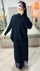 2pcs Set Sweater + V Neck Dress Pleated