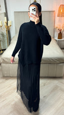 2pcs Set Sweater + V Neck Dress Pleated