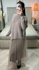2pcs Set Sweater + V Neck Dress Pleated