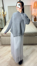 2pcs Set Sweater + V Neck Dress Pleated