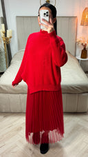 2pcs Set Sweater + V Neck Dress Pleated