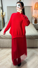 2pcs Set Sweater + V Neck Dress Pleated