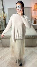 2pcs Set Sweater + V Neck Dress Pleated
