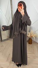 Abaya Jurk met Losse Hoofddoek en Kantafwerking