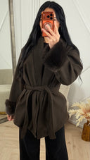 Wrap Coat met Faux Fur Manchetten