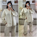 2pcs Set V Neck Slit Sleeve Tie Detail + Wide Leg