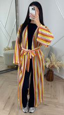 Crochet Maxi Kimono met Ceintuur en Strepen