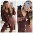 Thick Ribbed Buttons Wide Leg Set