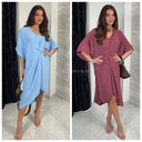V Neck Wrapped Oversized Dress Mid Split