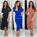Tie belt dress buttons plisse detail
