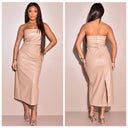 Leather strapless dress backsplit