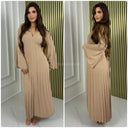 Pleated Tie Belt Dress Wide Sleeves
