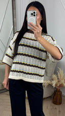 Crochet Top met Strepen en Korte Mouwen