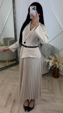 Luxe Blazer Plissé Maxi Jurk met Ceintuur