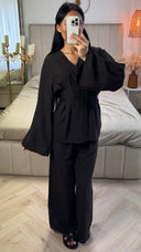 2-Delige Set met Tailleplooien en Wijde Broek – Viscoseblend