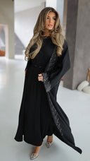 786 | Kimono Stones Detail + Pleated Dress + Tie Belt + Scarf