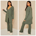 Thick Ribbed Buttons Wide Leg Set