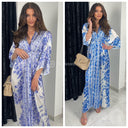 Tie Belt Oriental Satin Maxi Blouse Dress Tiktok Hit