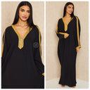 Beautiful Golden Embroidered V Maxi Dress