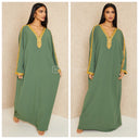 Beautiful Golden Embroidered V Maxi Dress