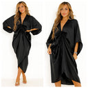 Satin Wrap Drawstring Oversized Dress