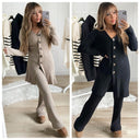 Thick Ribbed Buttons Wide Leg Set