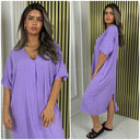 Backsplit Premium Stripe Material V Neck Dress