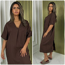 Backsplit Premium Stripe Material V Neck Dress