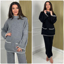 Knitwear Round Neck Stripe Details Wide Leg Set