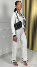 Contrast Knit Two-Piece Set met Gouden Knopen