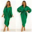 Satin Wrap Drawstring Oversized Dress