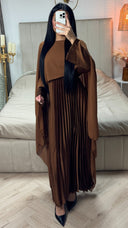 Pleated Satin Dress Integrated Shawl