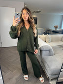 Knitwear V Neck 4 Button Wide Leg Set