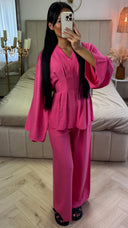 2-Delige Set met Tailleplooien en Wijde Broek – Viscoseblend