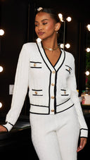 Contrast Knit Two-Piece Set met Gouden Knopen