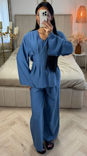 2-Delige Set met Tailleplooien en Wijde Broek – Viscoseblend