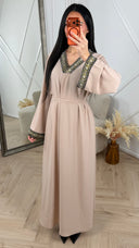Abaya Maxi Jurk met Borduurdetail en Tailleceintuur