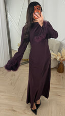 Abaya Maxi Jurk met Feather Manchetten en Taillekoord