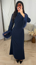 Abaya Maxi Jurk met Feather Manchetten en Taillekoord