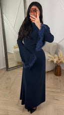 Abaya Maxi Jurk met Feather Manchetten en Taillekoord